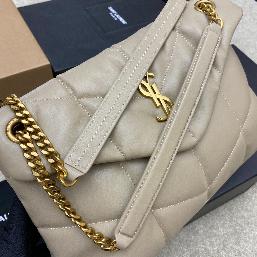 Saint Laurent Puffer Small Chain Bag In Beige Lambskin