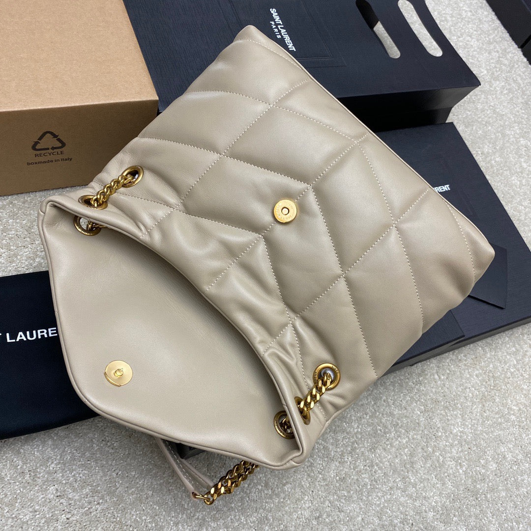 Saint Laurent Puffer Small Chain Bag In Beige Lambskin