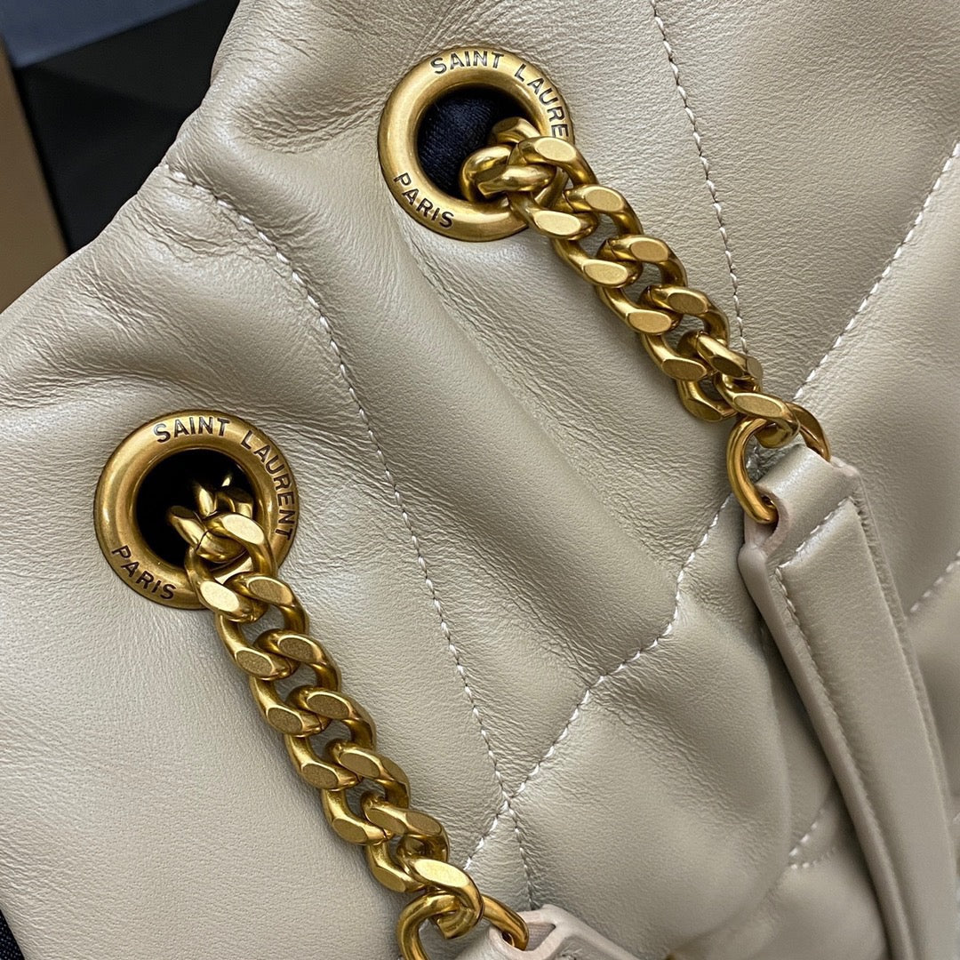 Saint Laurent Puffer Small Chain Bag In Beige Lambskin