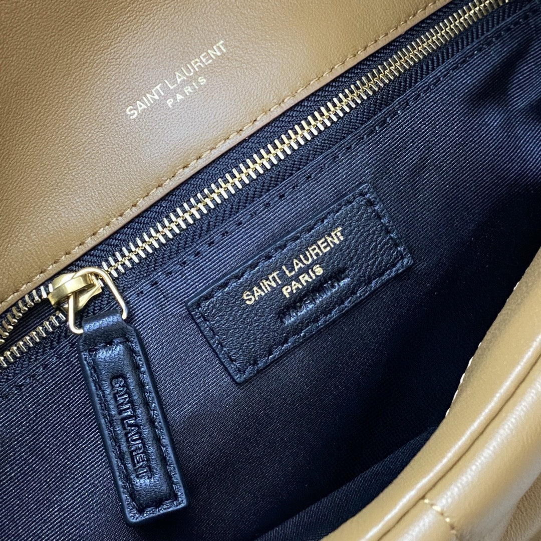 Saint Laurent Puffer Small Chain Bag In Gold Brown Lambskin