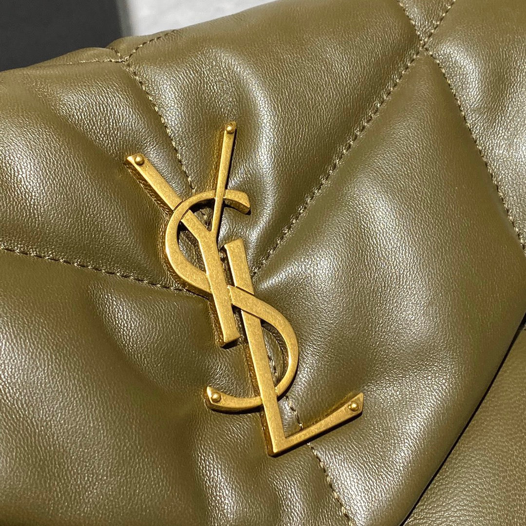 Saint Laurent Puffer Small Chain Bag In Dark Green Lambskin