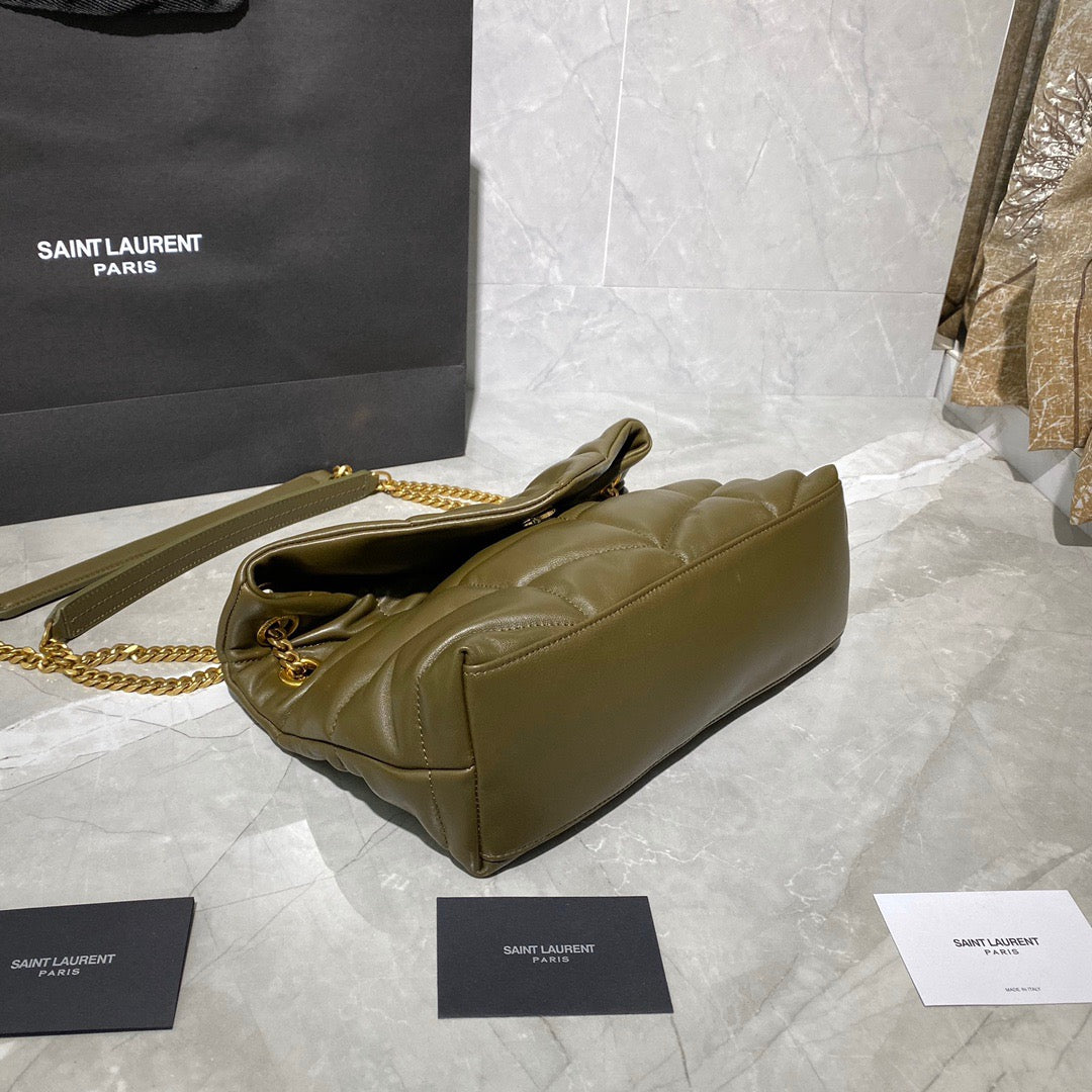 Saint Laurent Puffer Small Chain Bag In Dark Green Lambskin