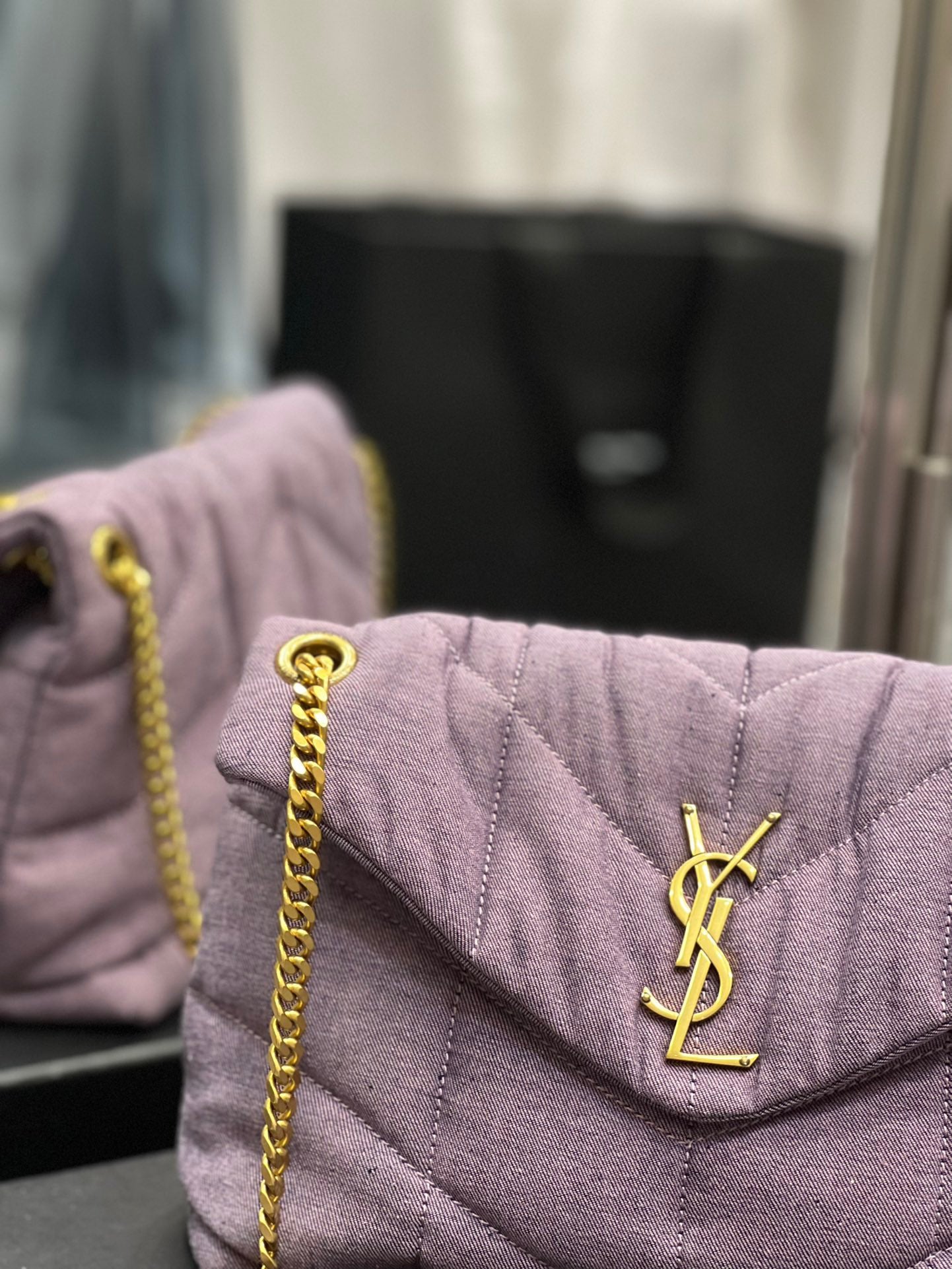 Saint Laurent Puffer Small Purple Canvas Chain Bag