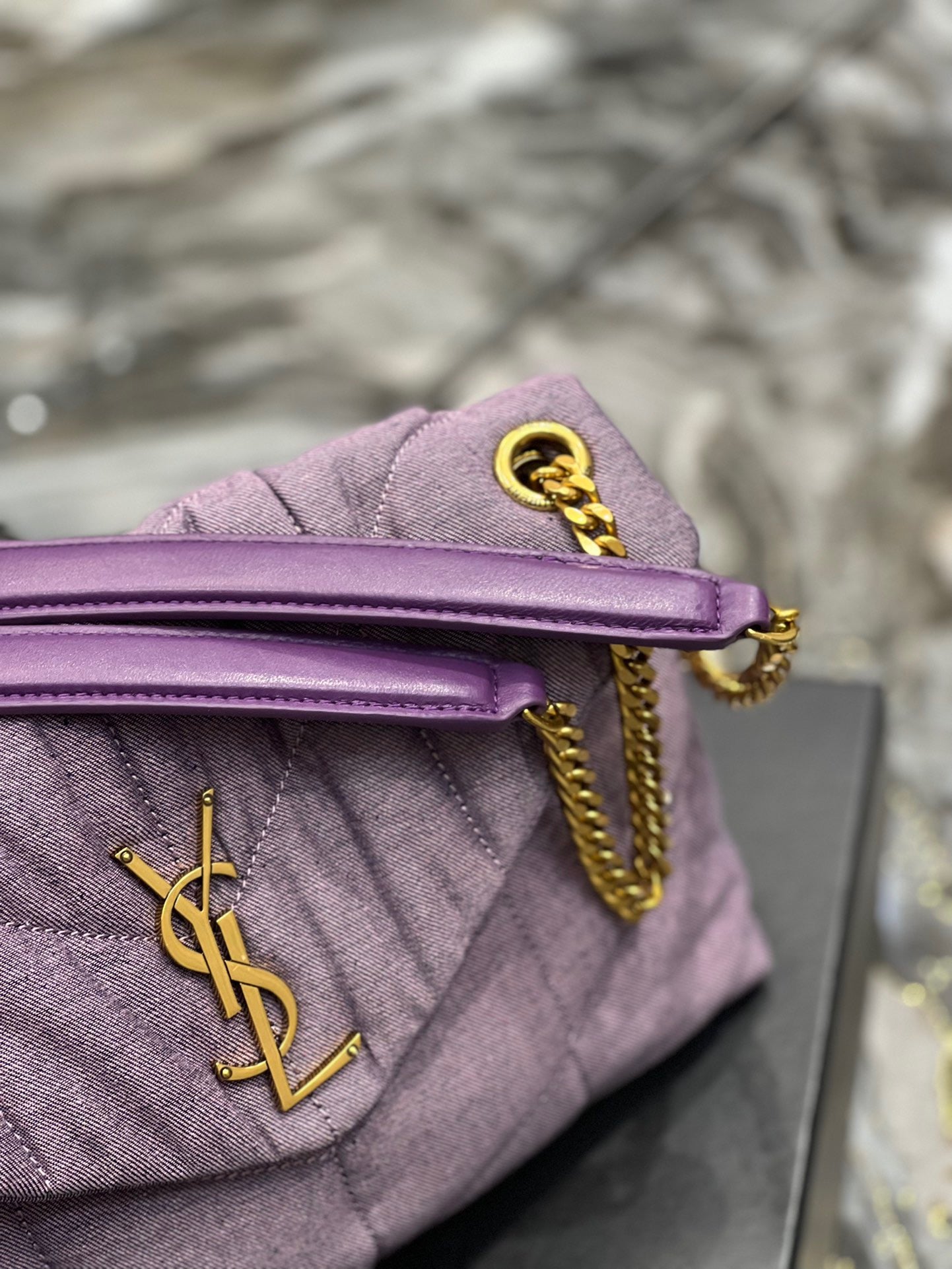 Saint Laurent Puffer Small Purple Canvas Chain Bag