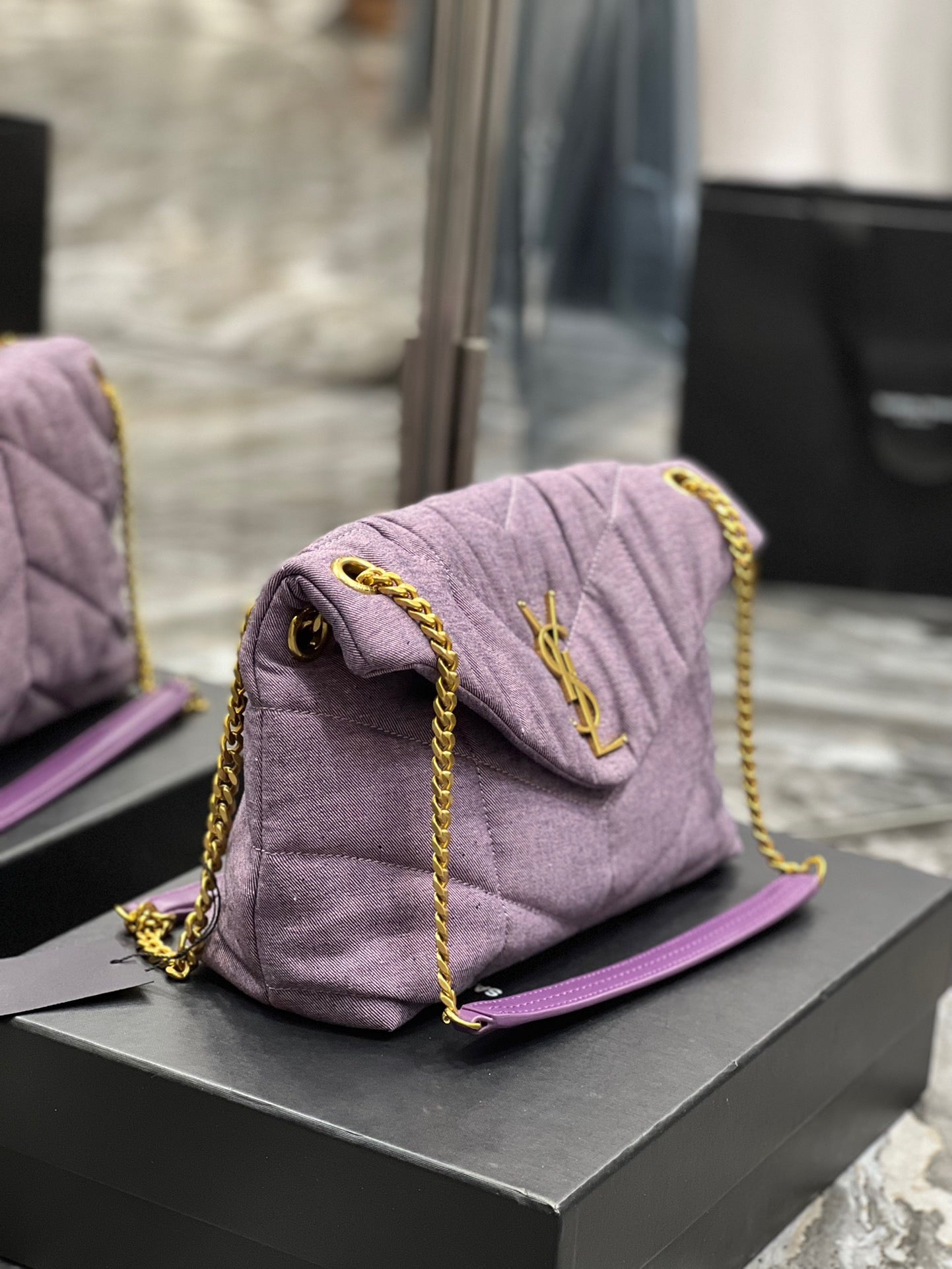 Saint Laurent Puffer Small Purple Canvas Chain Bag