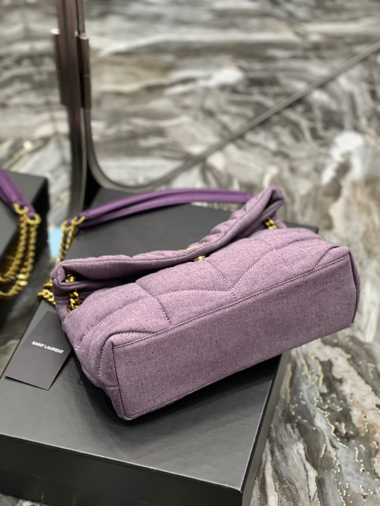 Saint Laurent Puffer Small Purple Canvas Chain Bag