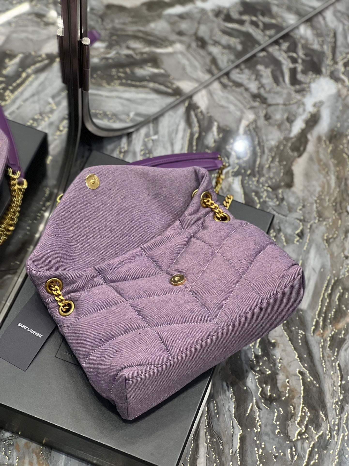 Saint Laurent Puffer Small Purple Canvas Chain Bag