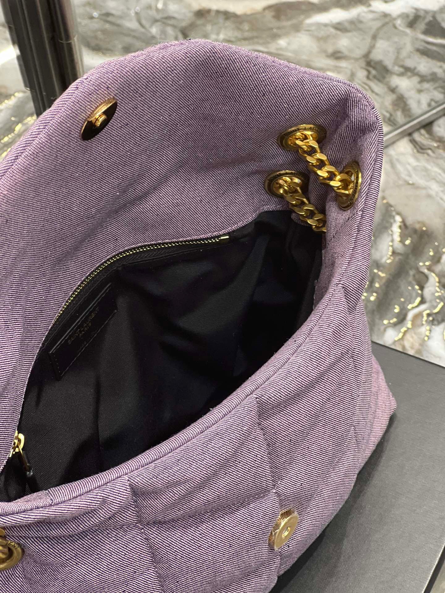 Saint Laurent Puffer Small Purple Canvas Chain Bag