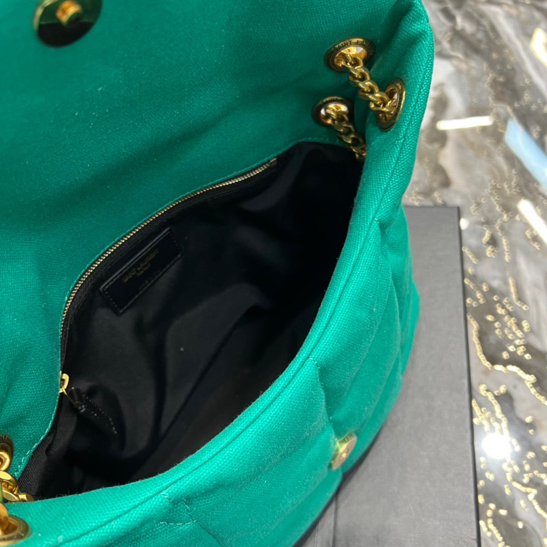 Saint Laurent Puffer Small Green Canvas Chain Bag