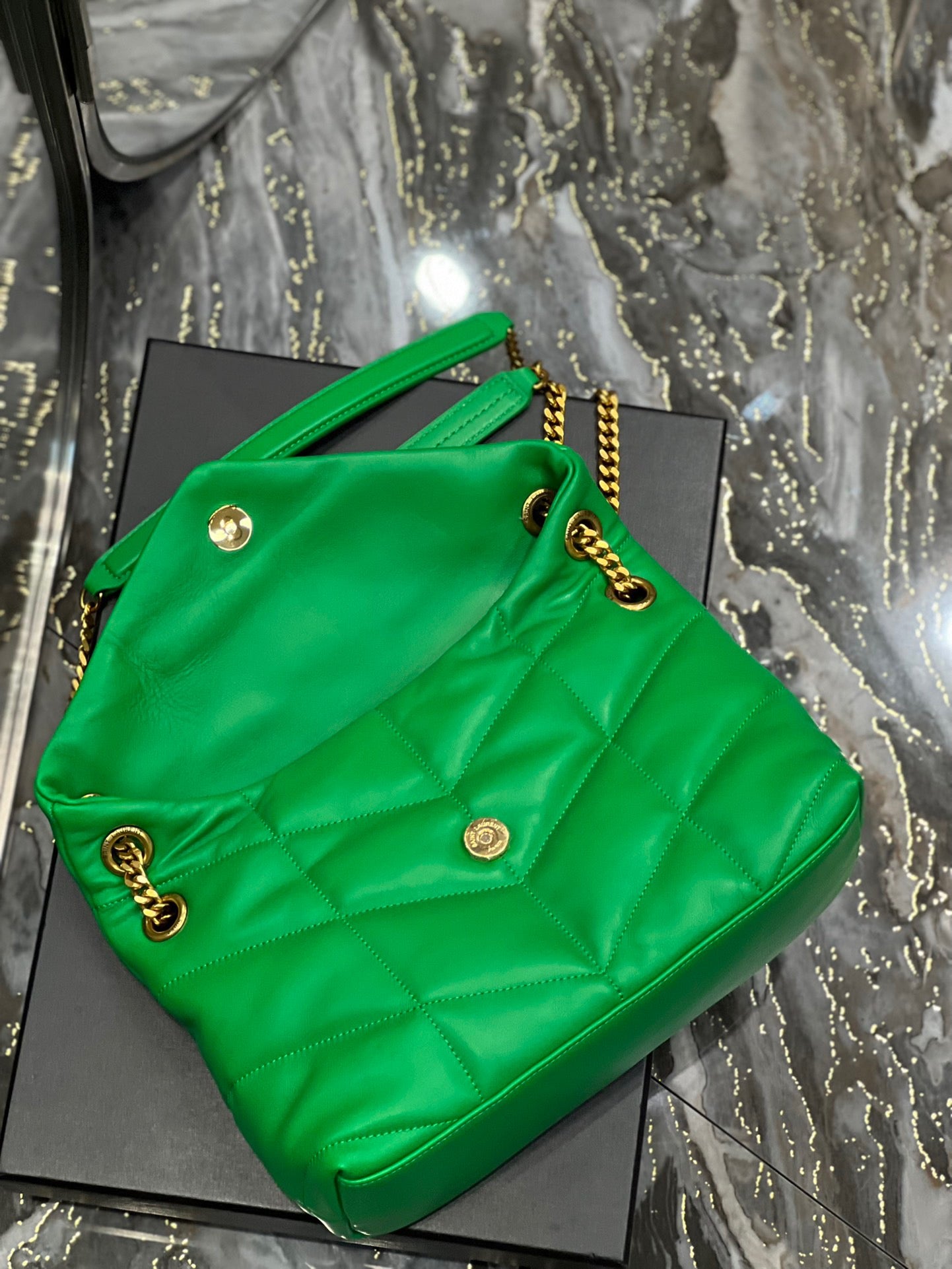 Saint Laurent Puffer Small Chain Bag In Emerald Lambskin