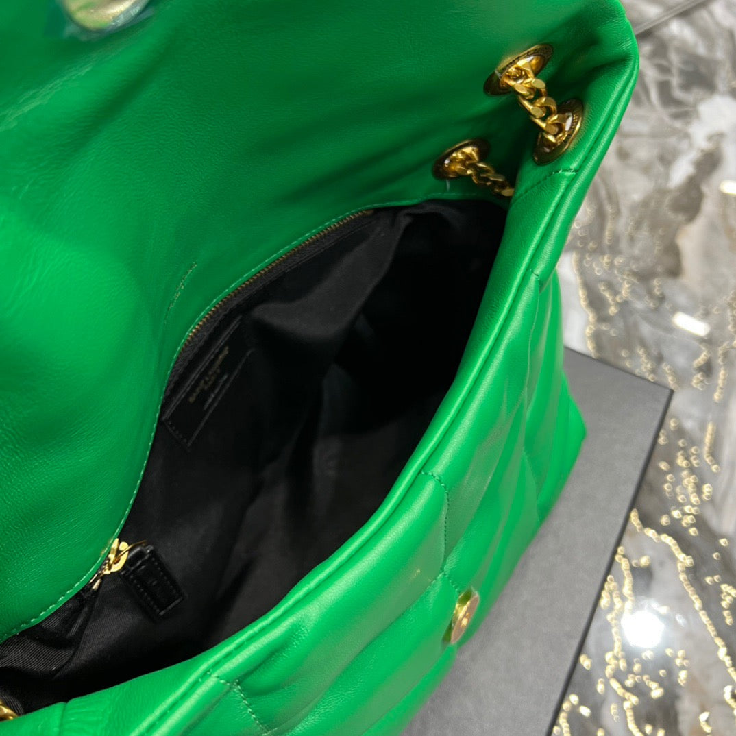 Saint Laurent Puffer Small Chain Bag In Emerald Lambskin