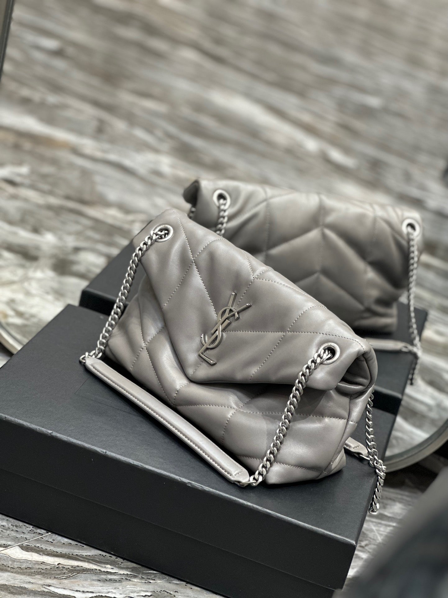 Saint Laurent Puffer Small Chain Bag In Gray Lambskin