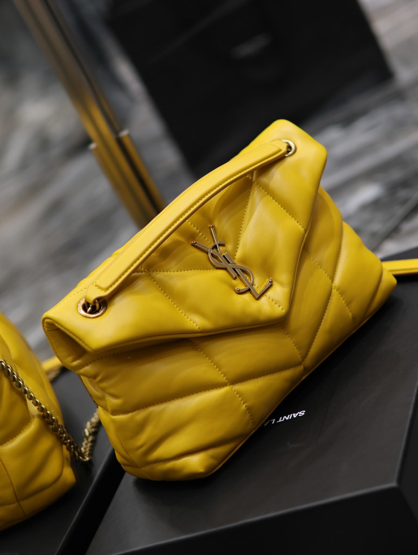 Saint Laurent Puffer Small Chain Bag In Yellow Lambskin