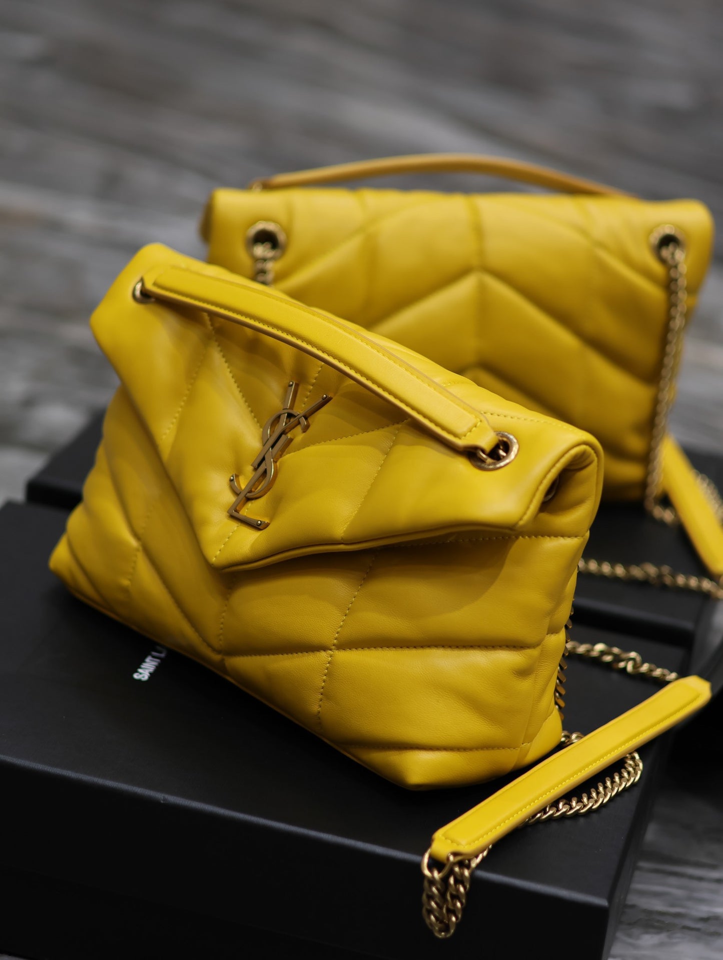 Saint Laurent Puffer Small Chain Bag In Yellow Lambskin