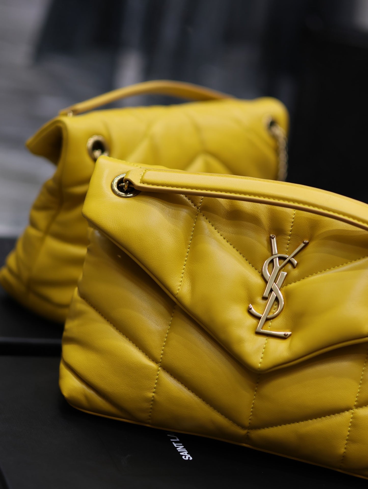 Saint Laurent Puffer Small Chain Bag In Yellow Lambskin