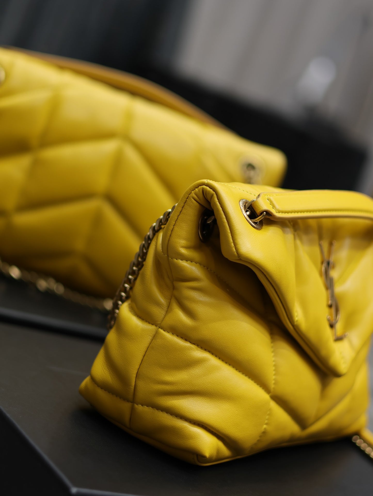 Saint Laurent Puffer Small Chain Bag In Yellow Lambskin