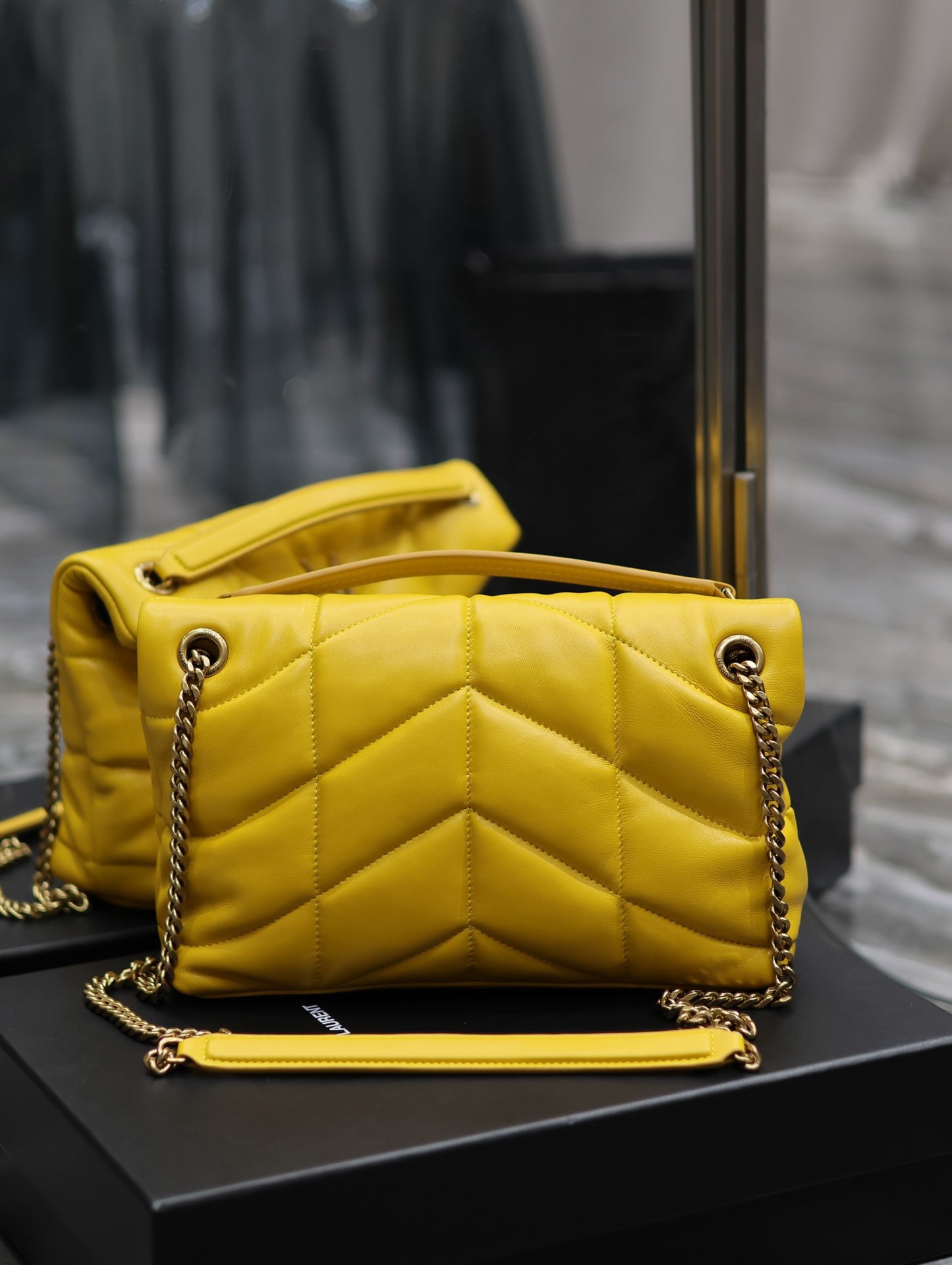 Saint Laurent Puffer Small Chain Bag In Yellow Lambskin