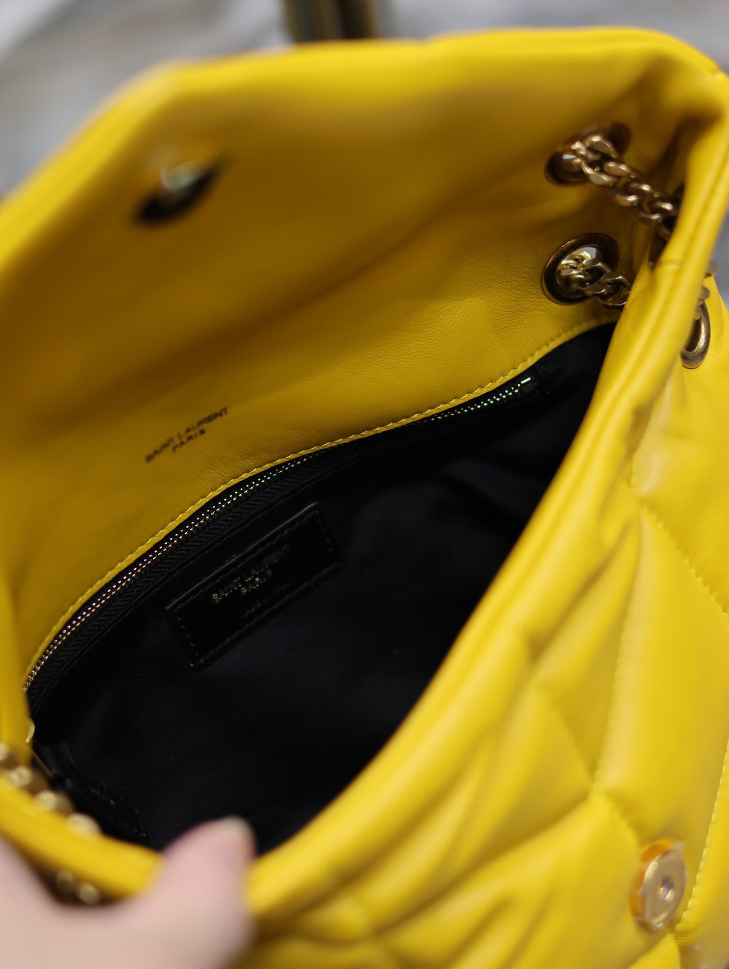 Saint Laurent Puffer Small Chain Bag In Yellow Lambskin