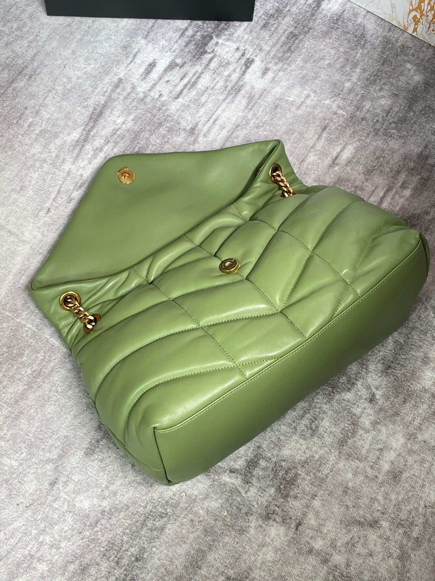 Saint Laurent Puffer Medium Chain Bag In Green Lambskin