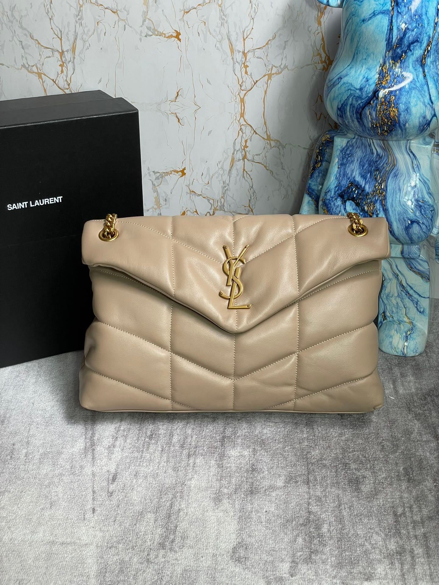 Saint Laurent Puffer Medium Chain Bag In Apricot Lambskin