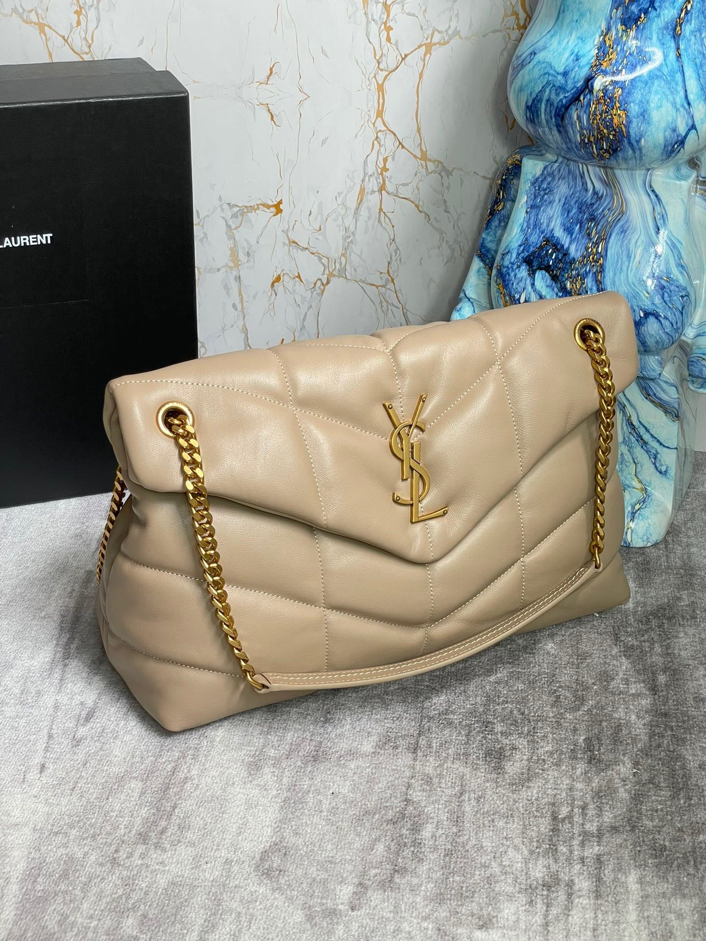 Saint Laurent Puffer Medium Chain Bag In Apricot Lambskin