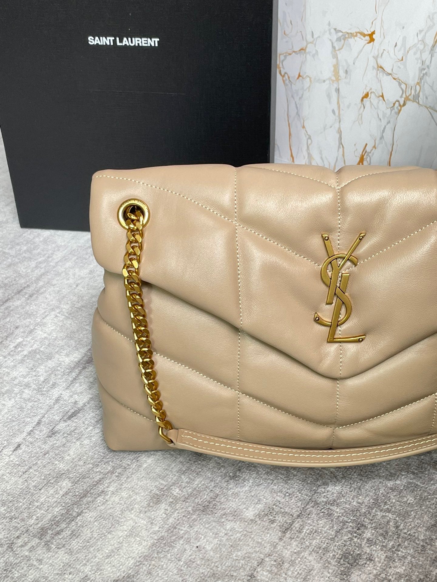 Saint Laurent Puffer Medium Chain Bag In Apricot Lambskin