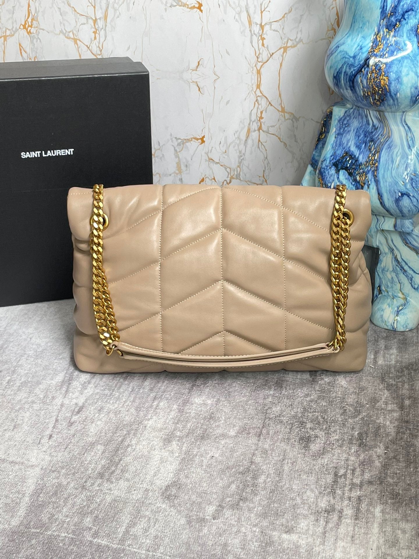 Saint Laurent Puffer Medium Chain Bag In Apricot Lambskin