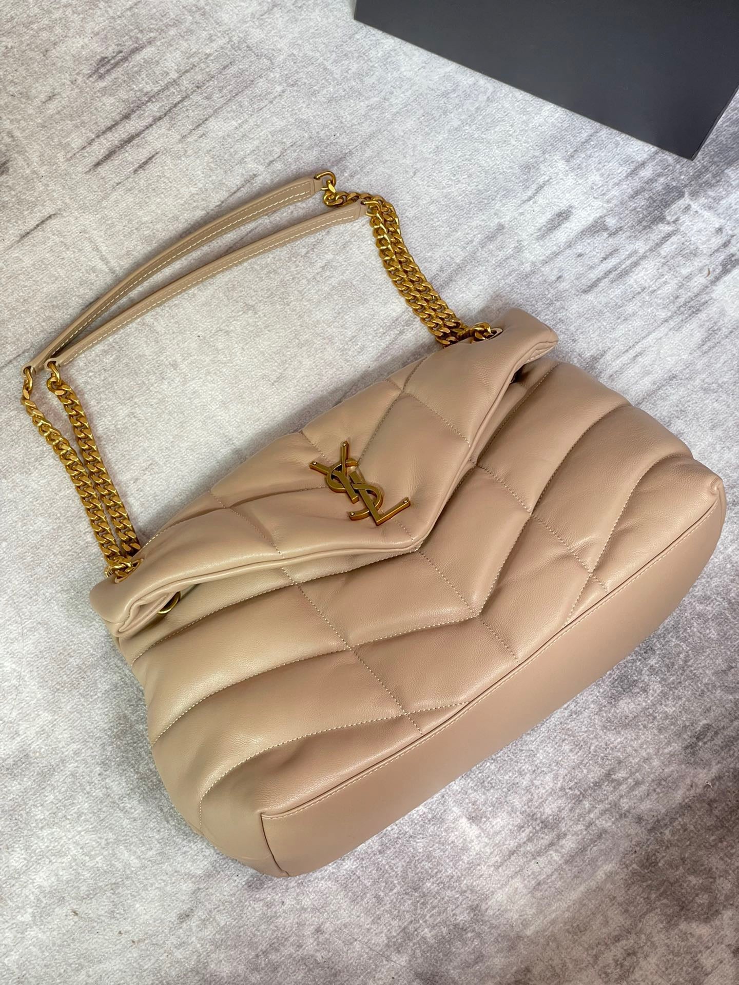 Saint Laurent Puffer Medium Chain Bag In Apricot Lambskin