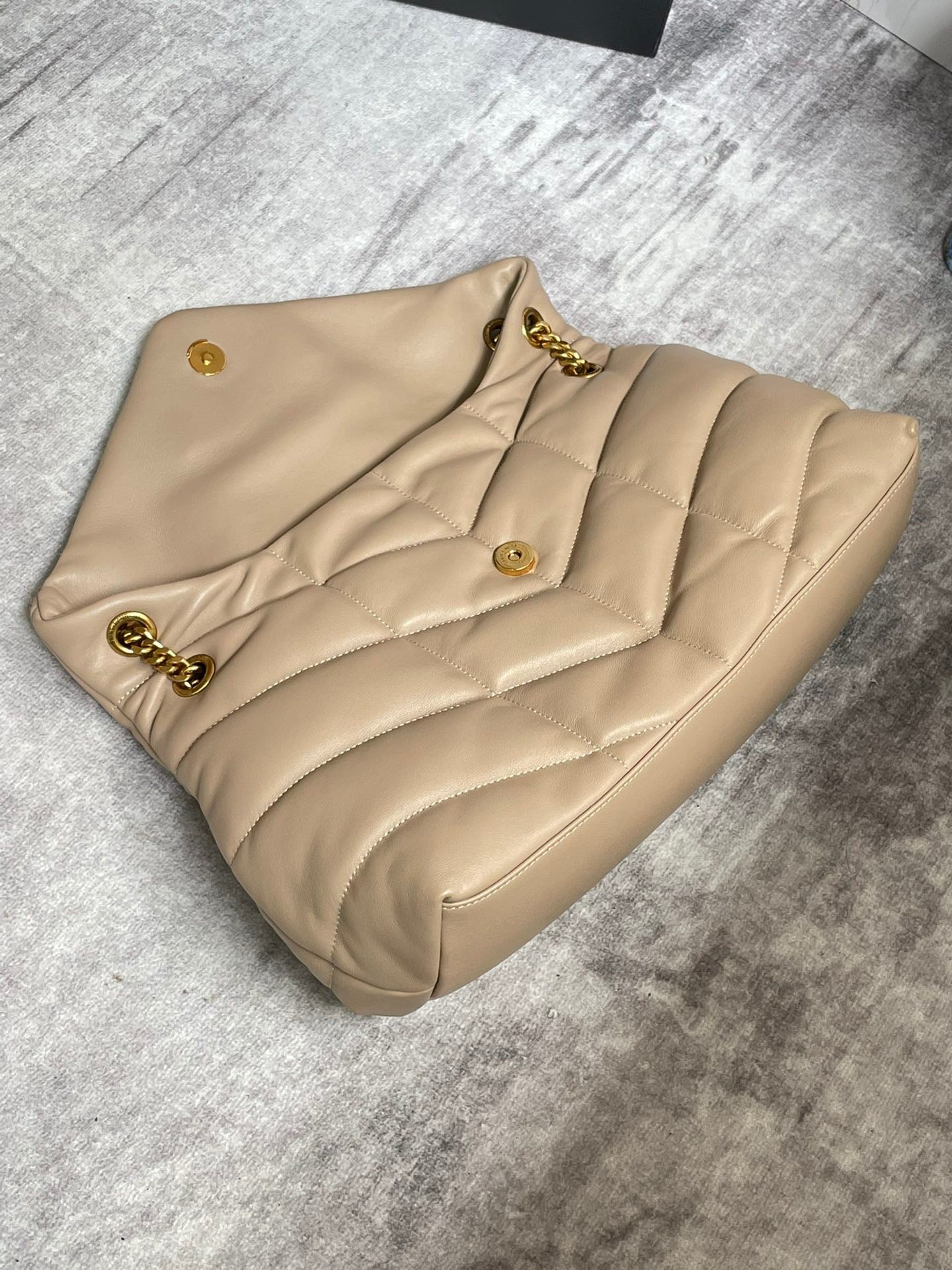 Saint Laurent Puffer Medium Chain Bag In Apricot Lambskin