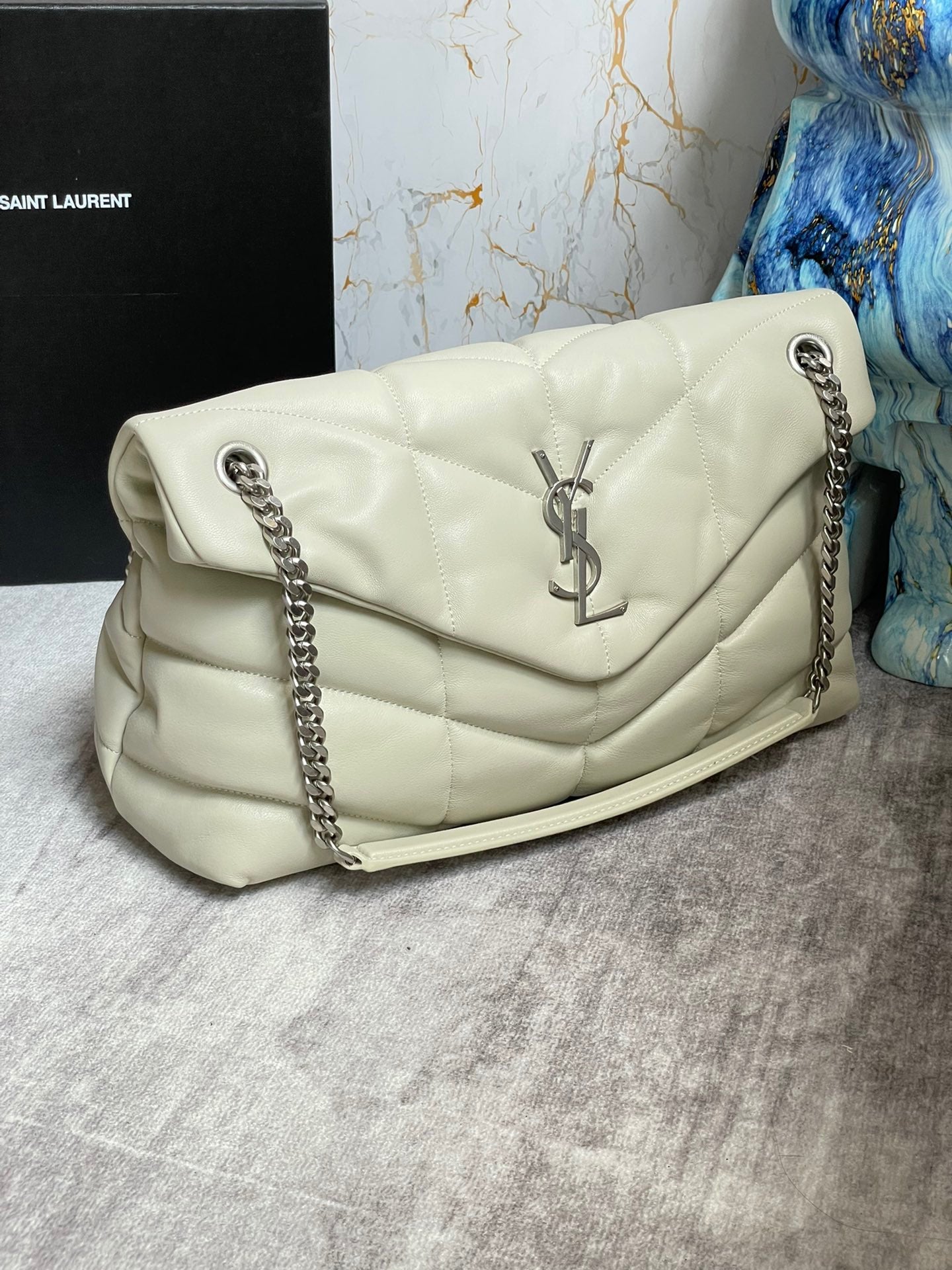 Saint Laurent Puffer Medium Chain Bag In Off-white Lambskin