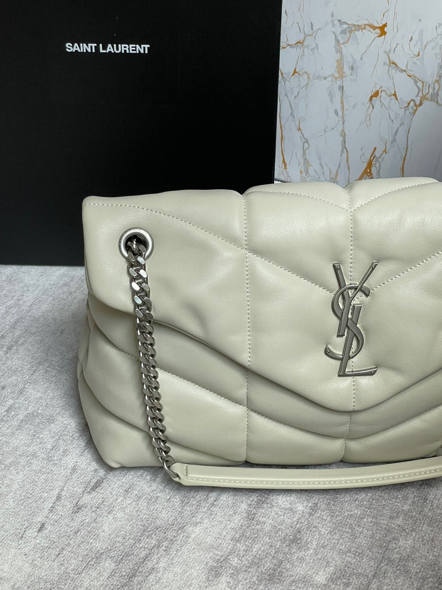 Saint Laurent Puffer Medium Chain Bag In Off-white Lambskin