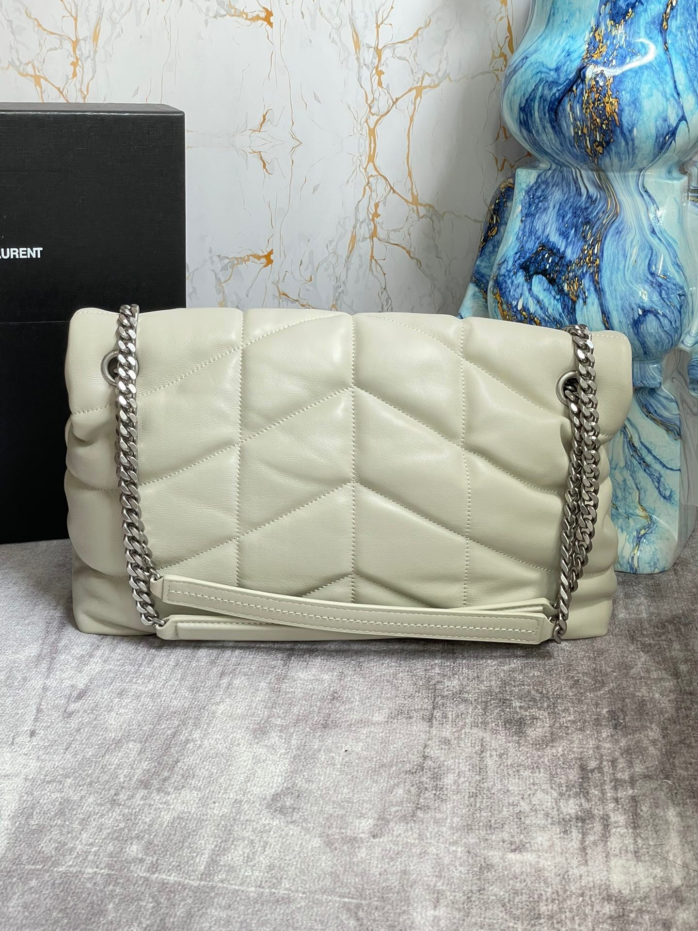 Saint Laurent Puffer Medium Chain Bag In Off-white Lambskin