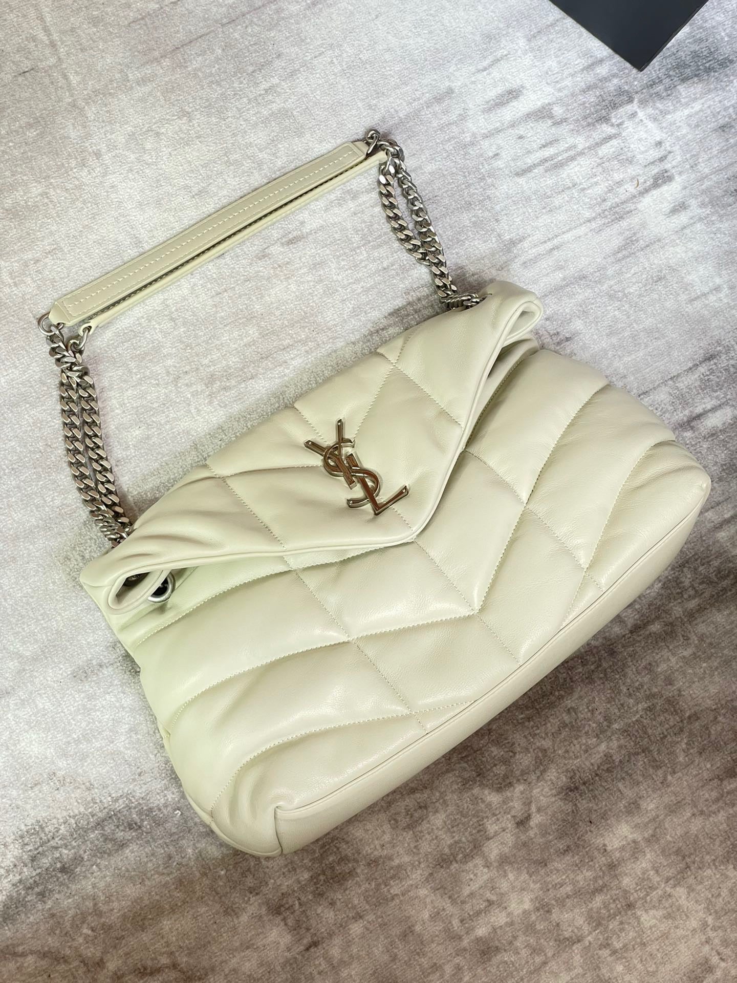 Saint Laurent Puffer Medium Chain Bag In Off-white Lambskin