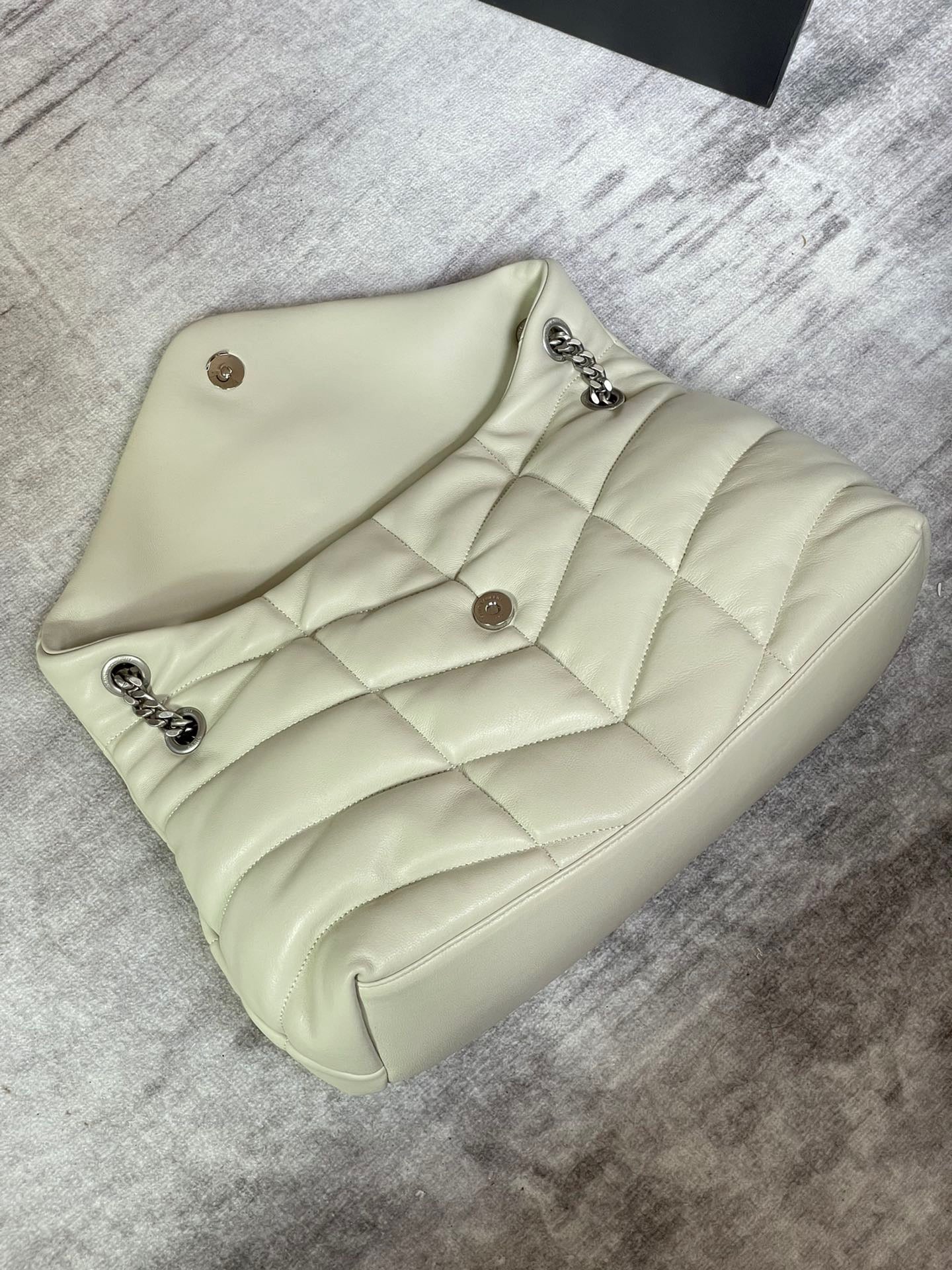 Saint Laurent Puffer Medium Chain Bag In Off-white Lambskin