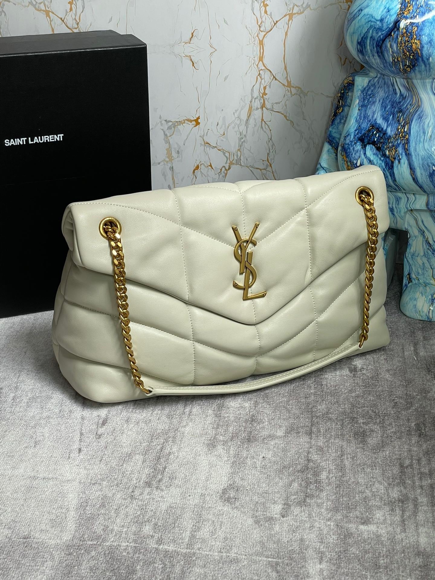 Saint Laurent Puffer Medium Chain Bag In Off-white Lambskin