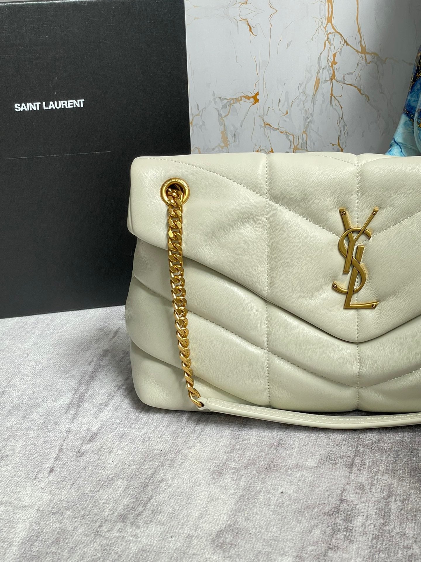 Saint Laurent Puffer Medium Chain Bag In Off-white Lambskin