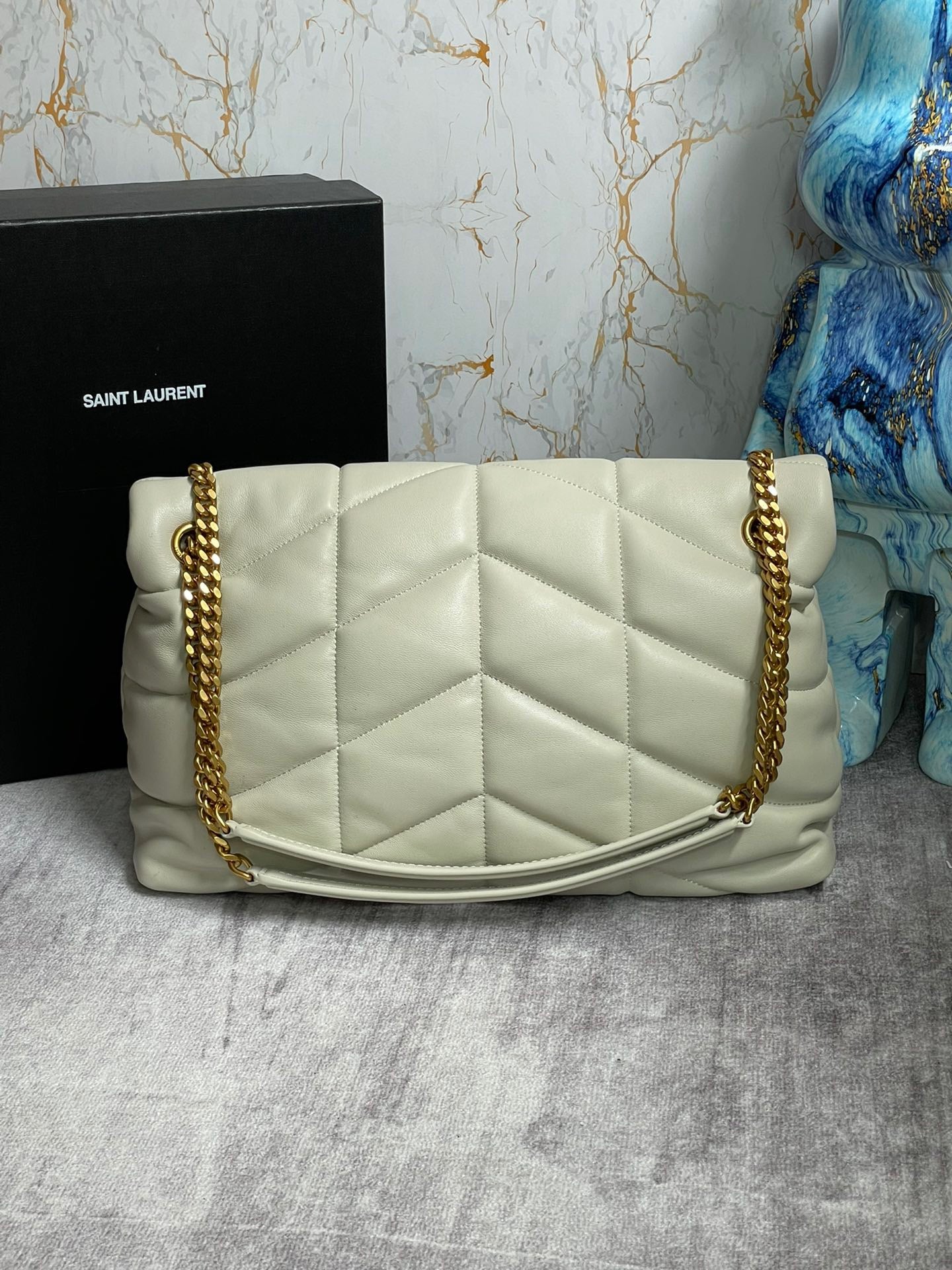 Saint Laurent Puffer Medium Chain Bag In Off-white Lambskin