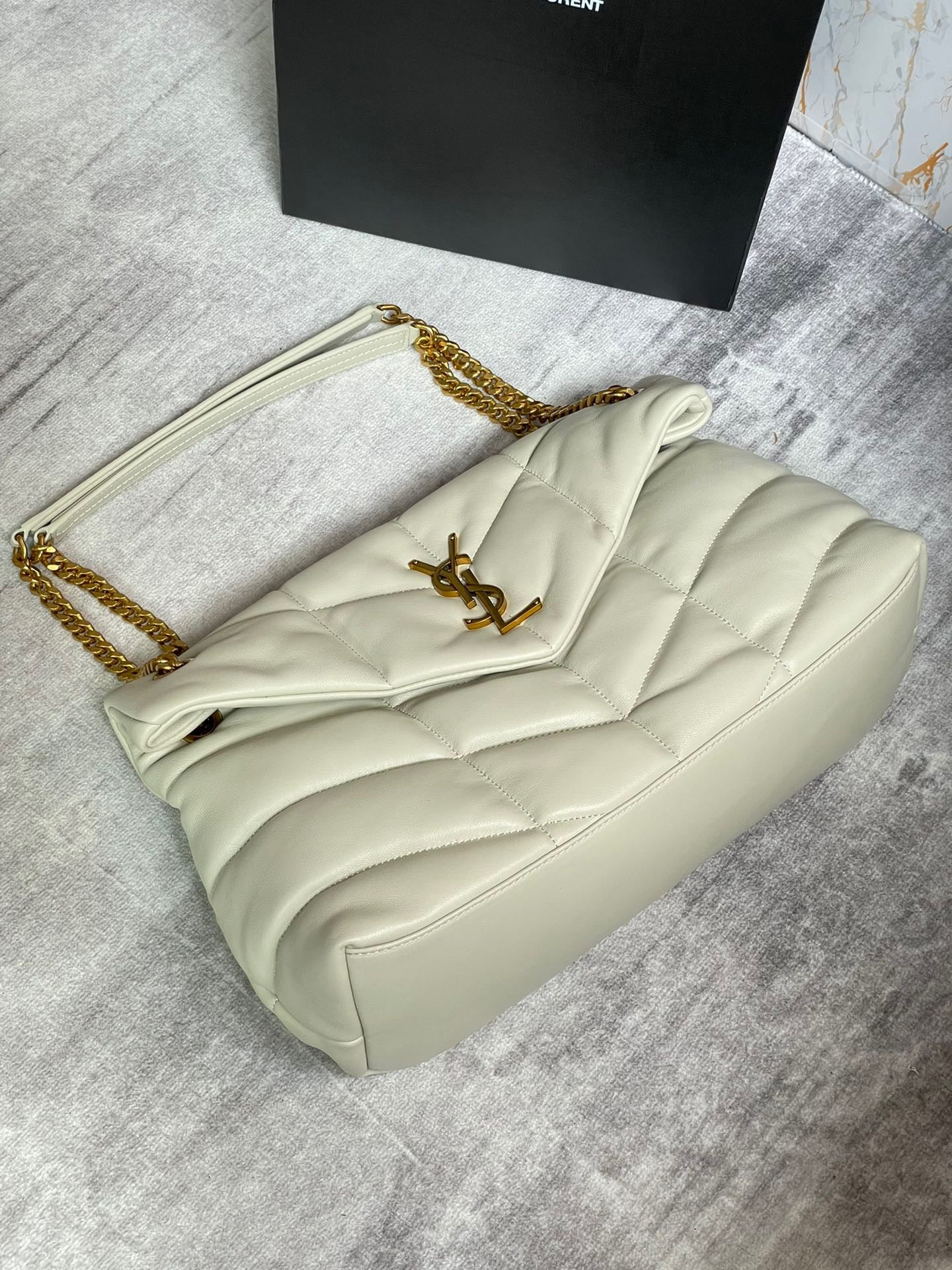 Saint Laurent Puffer Medium Chain Bag In Off-white Lambskin