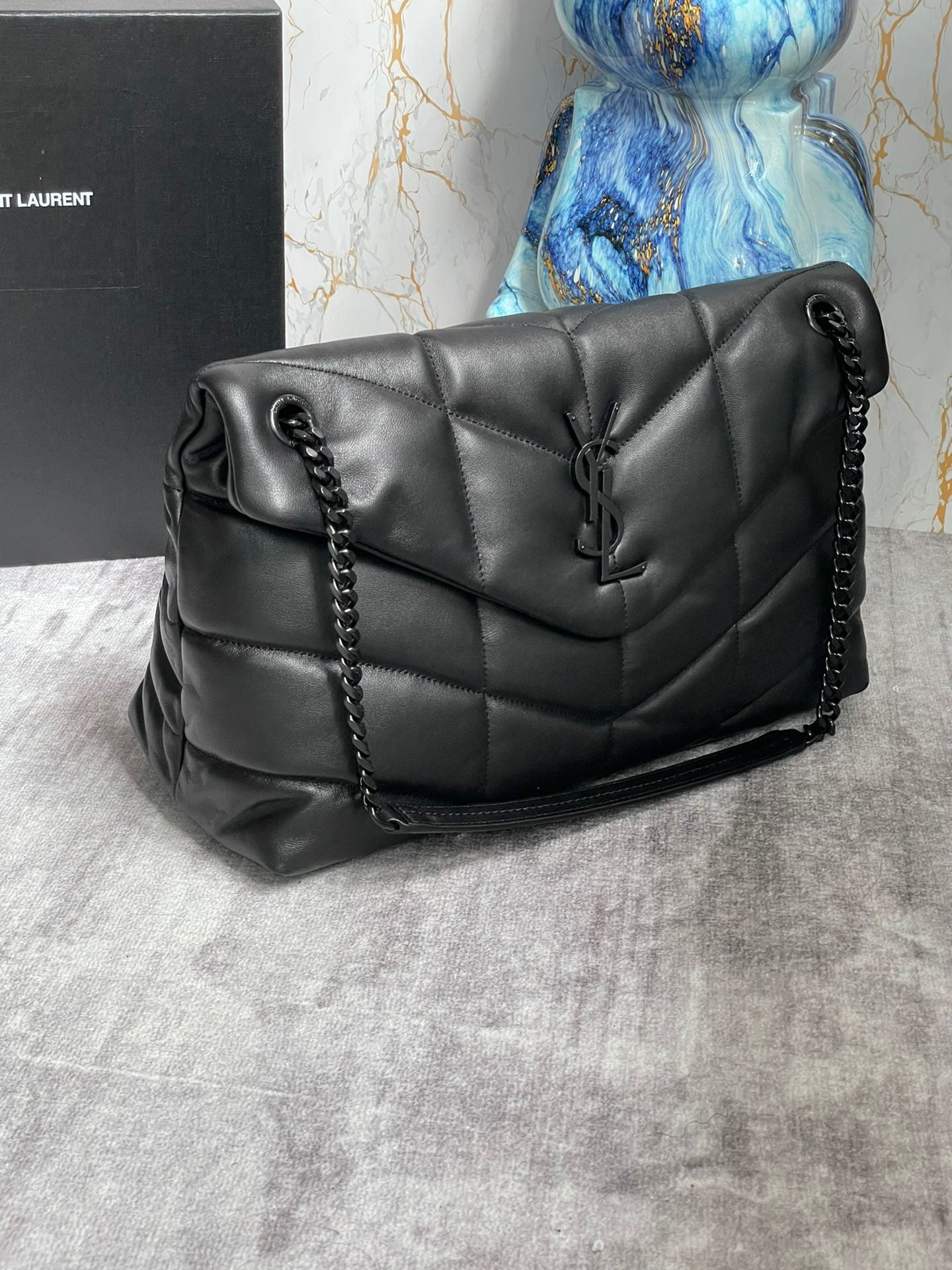 Saint Laurent Puffer Medium Chain Bag In Black Lambskin