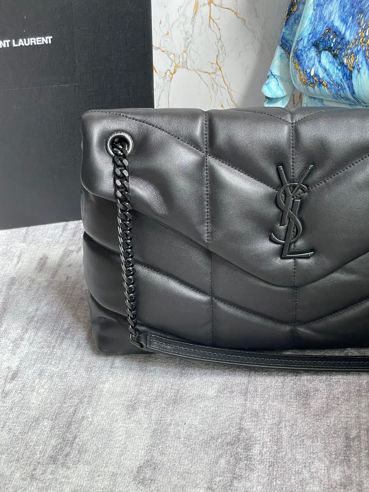 Saint Laurent Puffer Medium Chain Bag In Black Lambskin