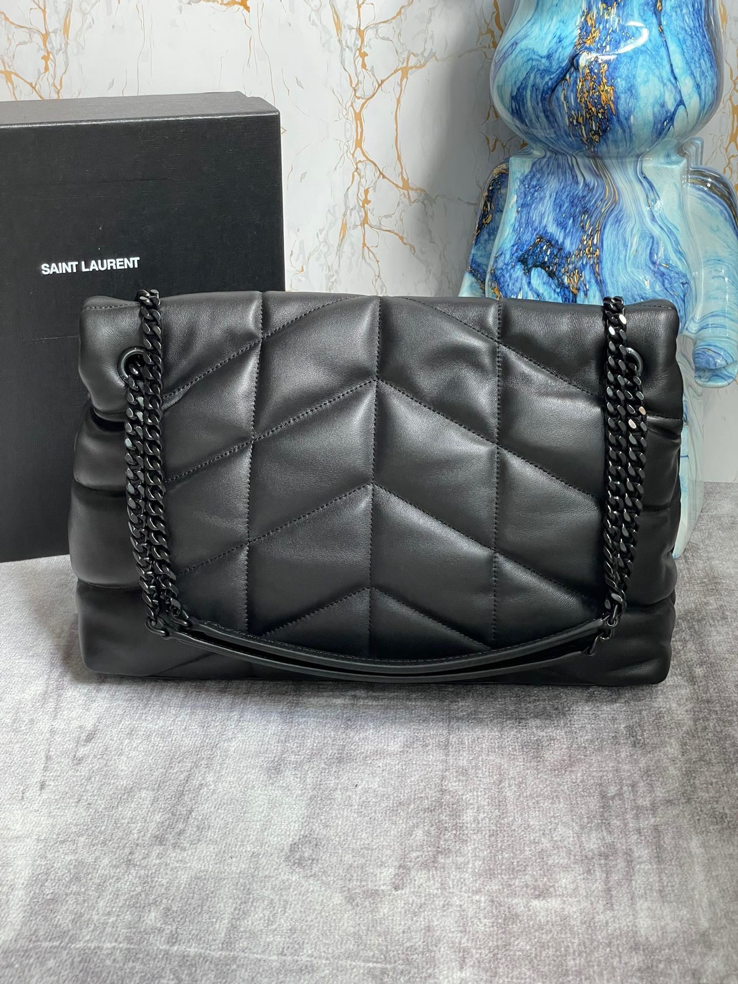 Saint Laurent Puffer Medium Chain Bag In Black Lambskin