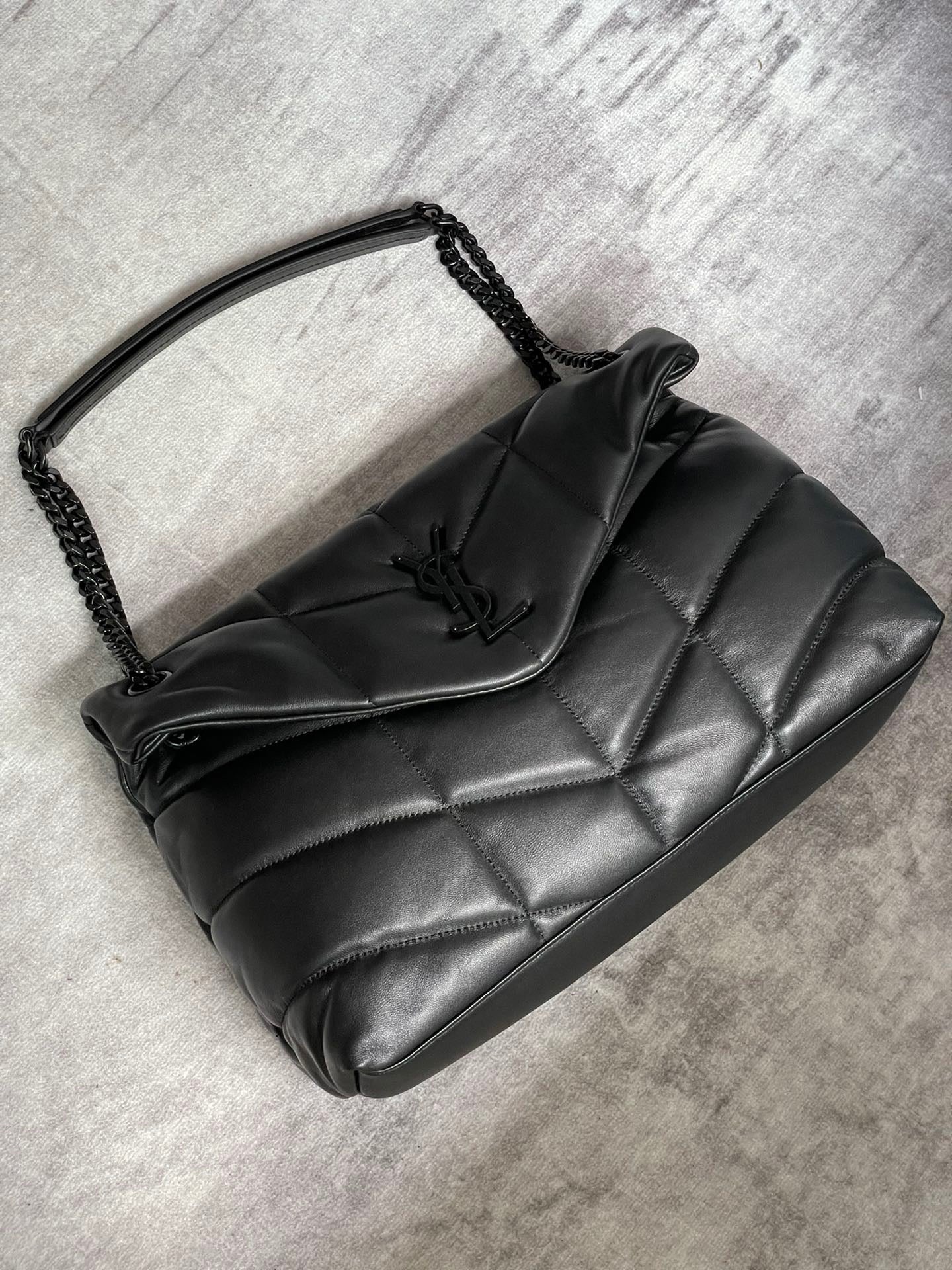 Saint Laurent Puffer Medium Chain Bag In Black Lambskin