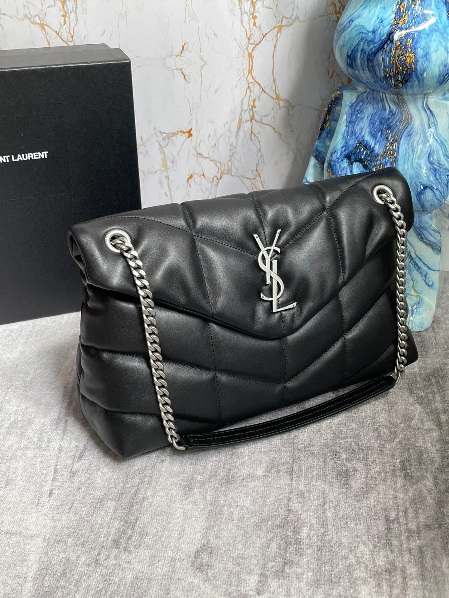 Saint Laurent Puffer Medium Chain Bag In Noir Lambskin