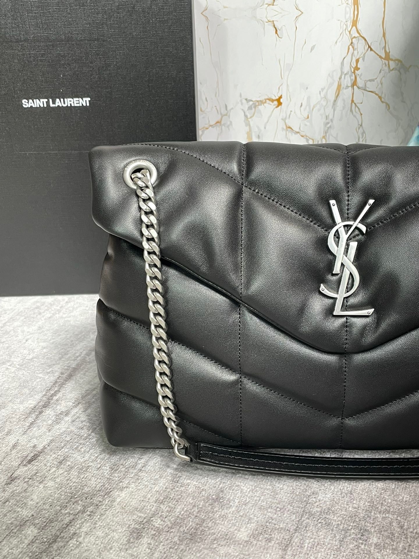 Saint Laurent Puffer Medium Chain Bag In Noir Lambskin