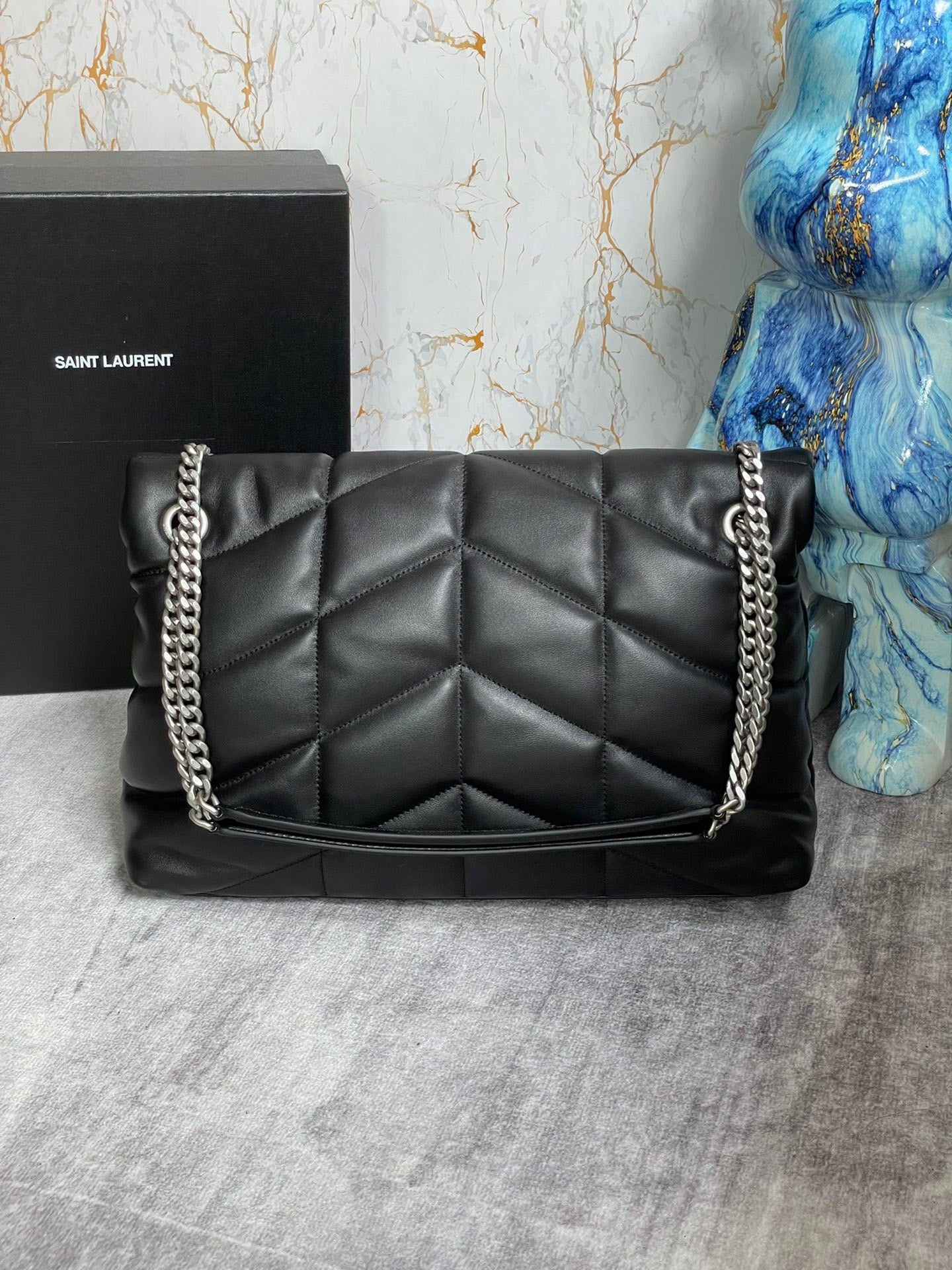 Saint Laurent Puffer Medium Chain Bag In Noir Lambskin