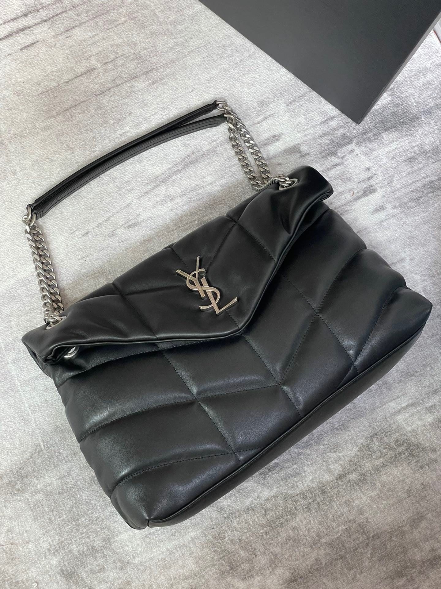 Saint Laurent Puffer Medium Chain Bag In Noir Lambskin