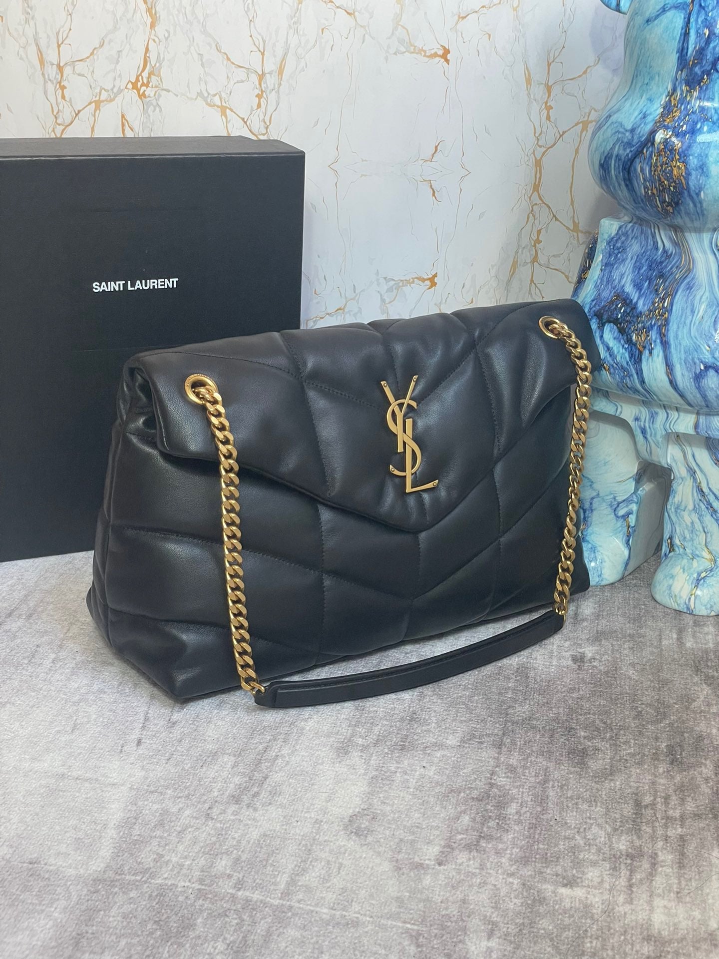 Saint Laurent Puffer Medium Chain Bag In Black Lambskin