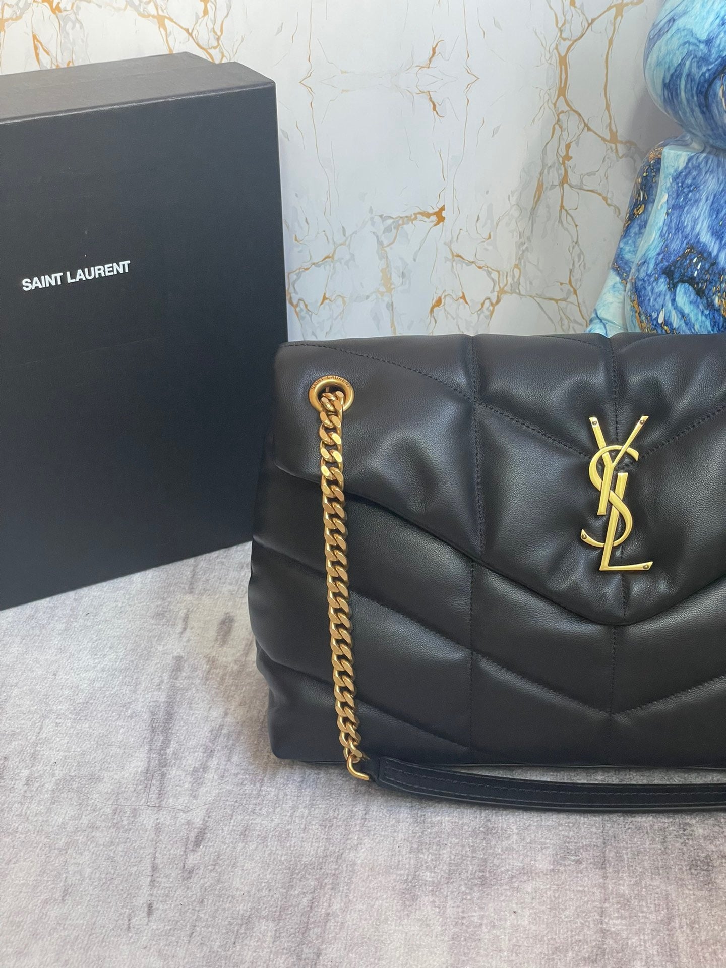 Saint Laurent Puffer Medium Chain Bag In Black Lambskin