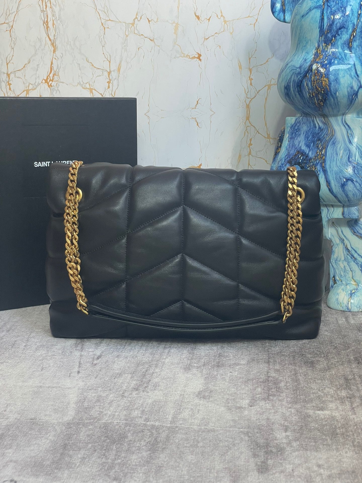 Saint Laurent Puffer Medium Chain Bag In Black Lambskin