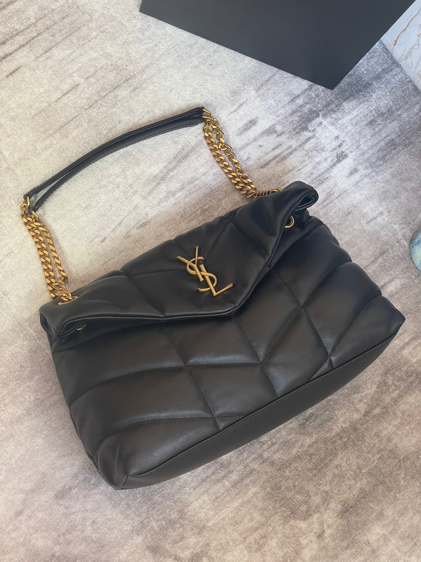 Saint Laurent Puffer Medium Chain Bag In Black Lambskin